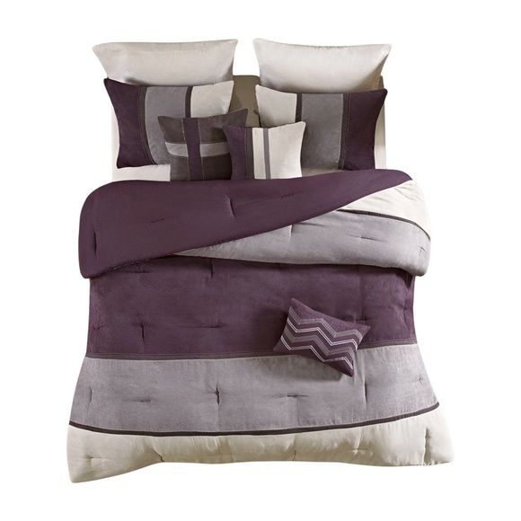 Madison Park Palisades 7 Piece Faux Suede Comforter Set in Purple queen - Picture 14 of 16